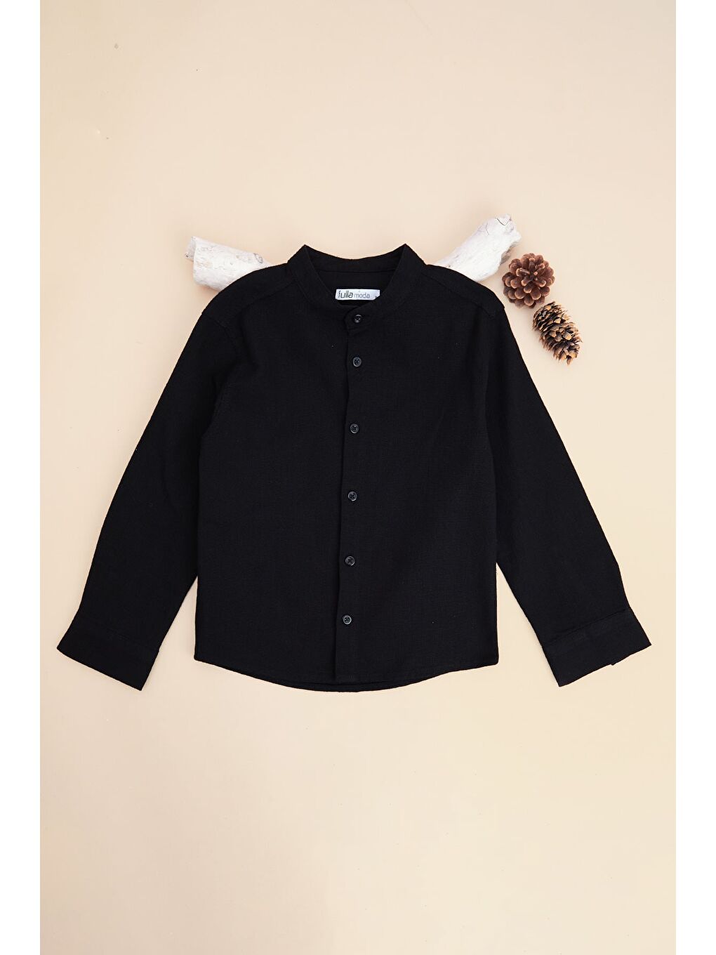 Siyah %100 Pamuk Keten Görünümlü Erkek Çocuk Gömlek