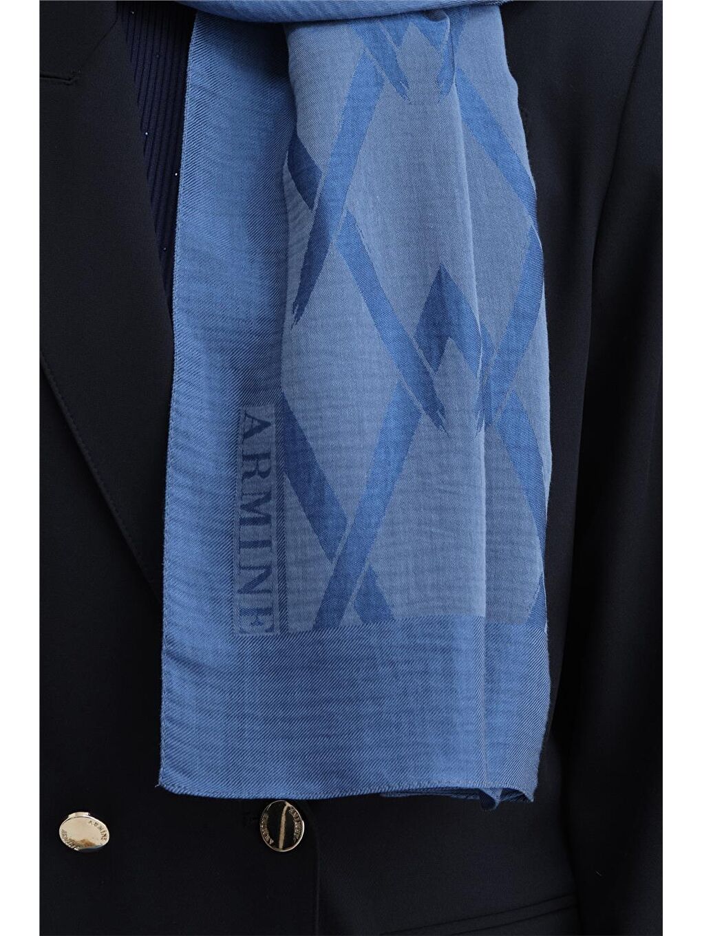 Mavi Lyocell Naia Zikzak Desen Şal 1113-16-2