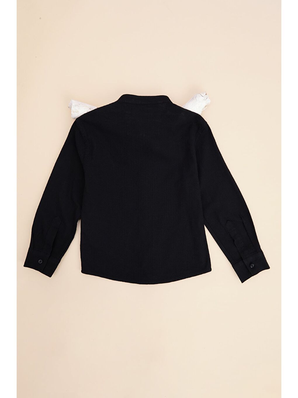 Siyah %100 Pamuk Keten Görünümlü Erkek Çocuk Gömlek-1