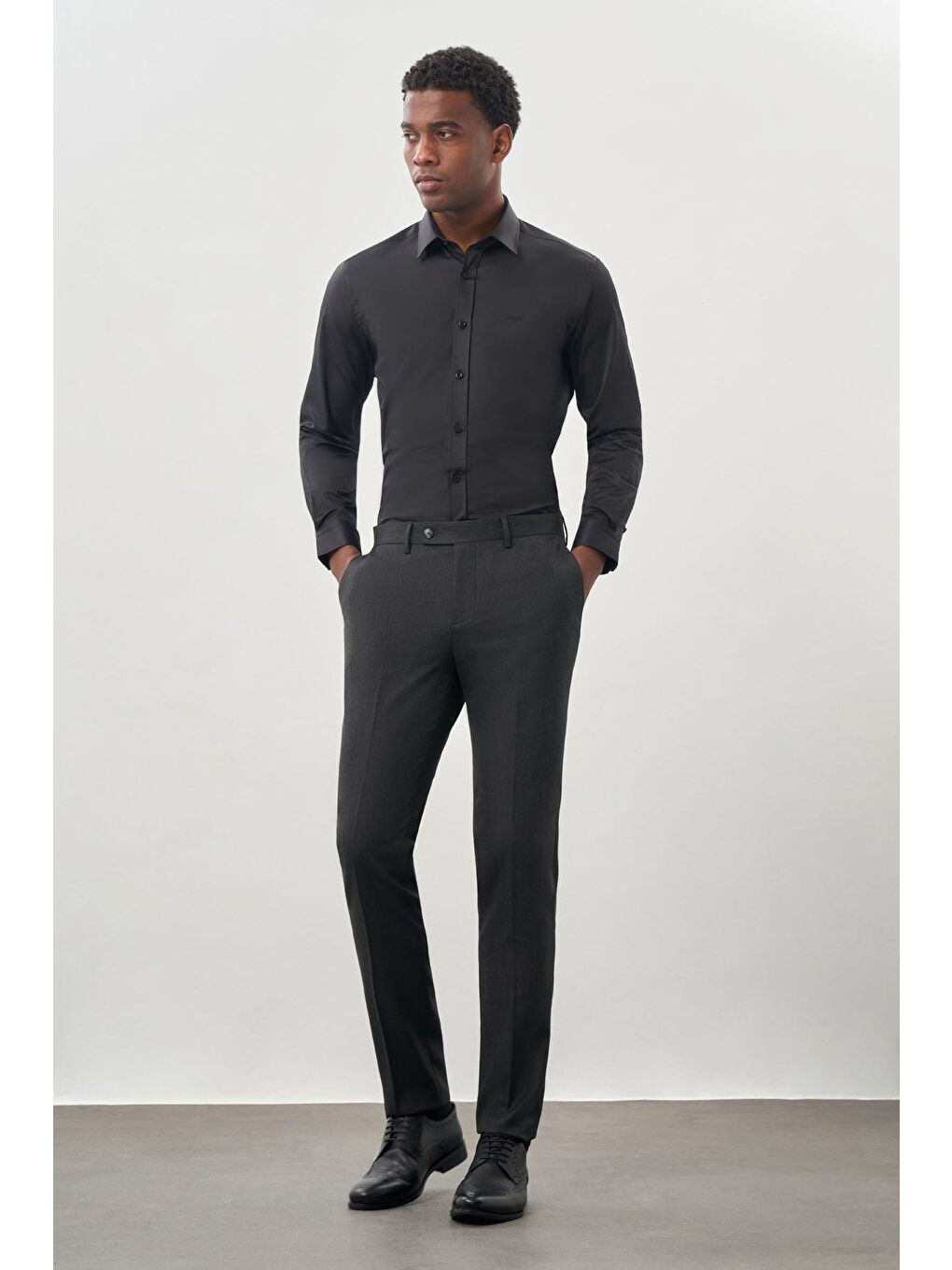 Koyu Antrasit Esnek Yandan Cepli Slim Fit Classic Erkek Pantolon 1003245209-1