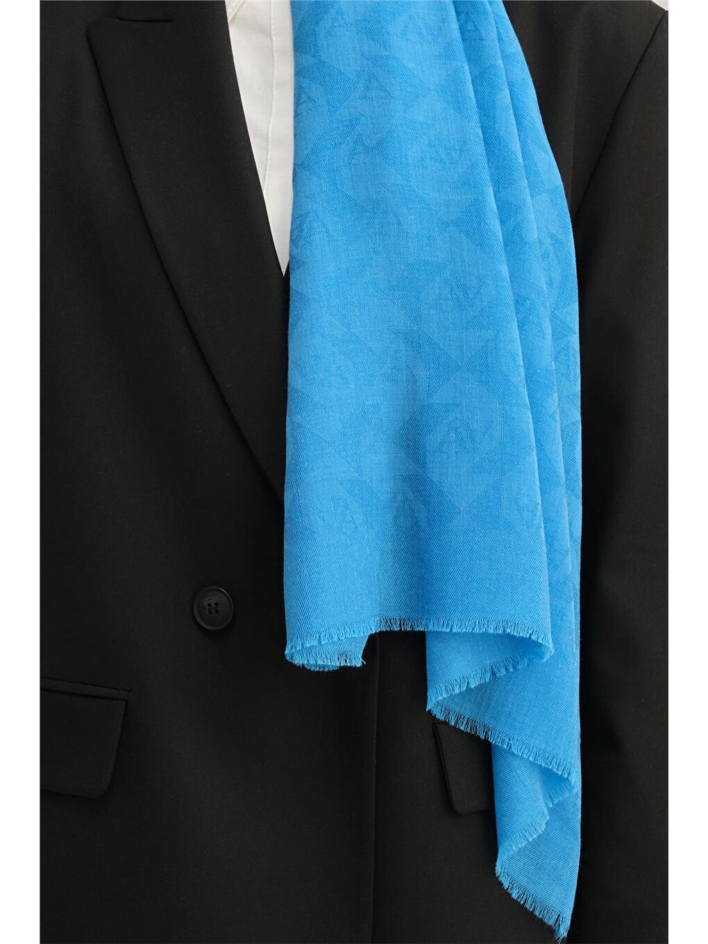 Mavi Lyocell Yün Monogram Desen Şal 29-2