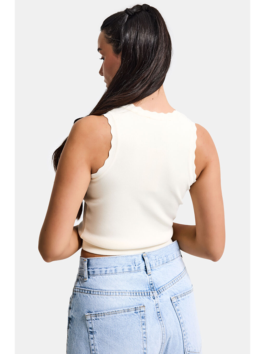Kadın Ekru s6-101 Crop İnce Yazlık Triko Body-4