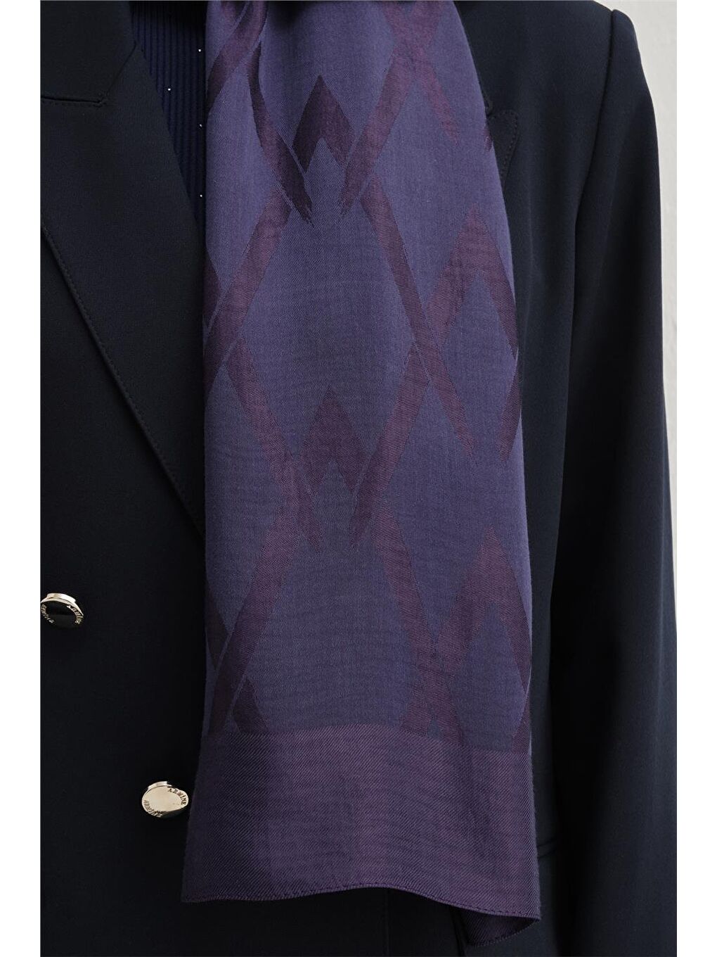 Lacivert Lyocell Naia Zikzak Desen Şal 112-18-1