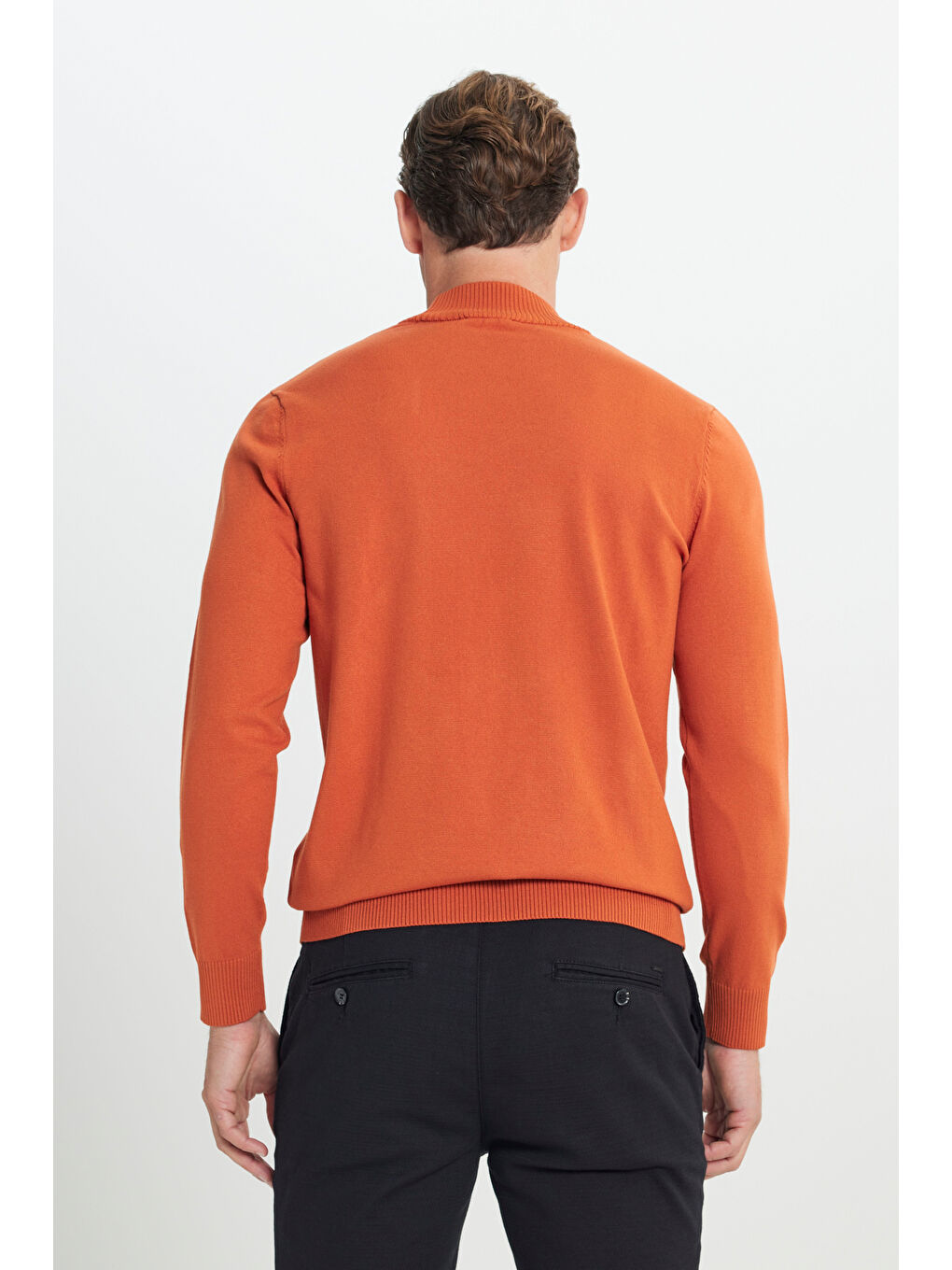 Kahverengi Erkek Kiremit Standart Fit Normal Kesim Yarım Balıkçı Yaka Triko Kazak-5