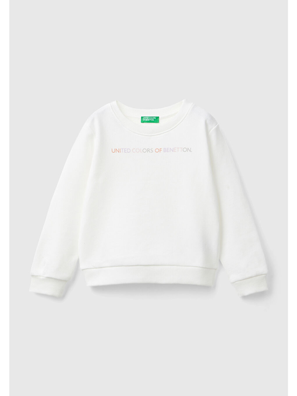 United Colors Of Benetton Kız Çocuk Beyaz Önü Simli Logo Baskılı Normal Kesim Bisiklet Yaka Sweatshirt