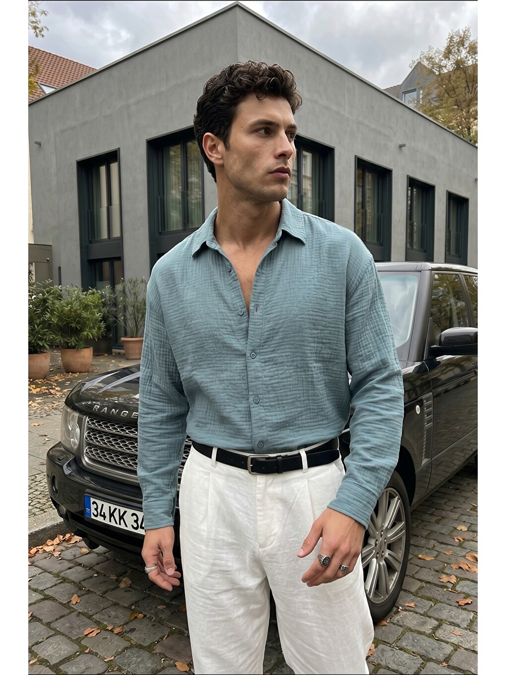 Turkuaz Yurin Erkek Premium Müslin %100 Pamuk Oversize Uzun Kollu Gömlek-2