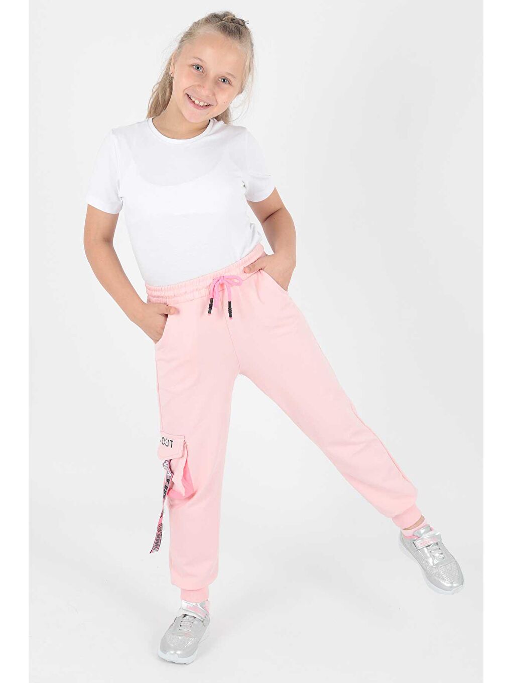 Pembe Kids Kız Live Baskılı Eşofman Altı Bağcıklı Lastikli Dar Paça Pamuklu Eşofman Altı Ak722473