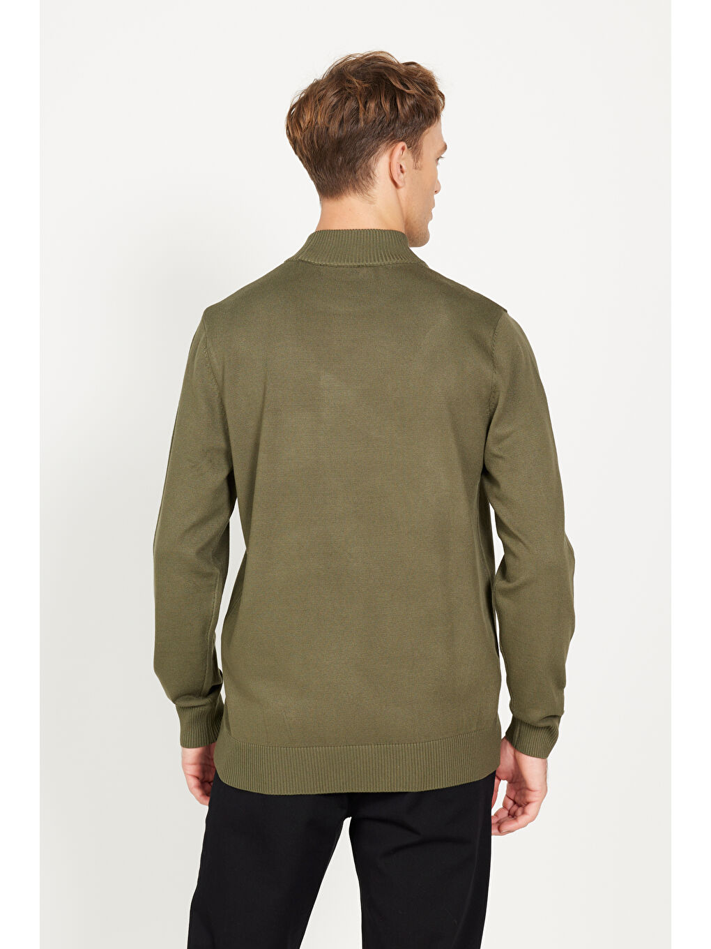 Erkek Haki Standart Fit Normal Kesim Yarım Balıkçı Yaka Triko Kazak-5