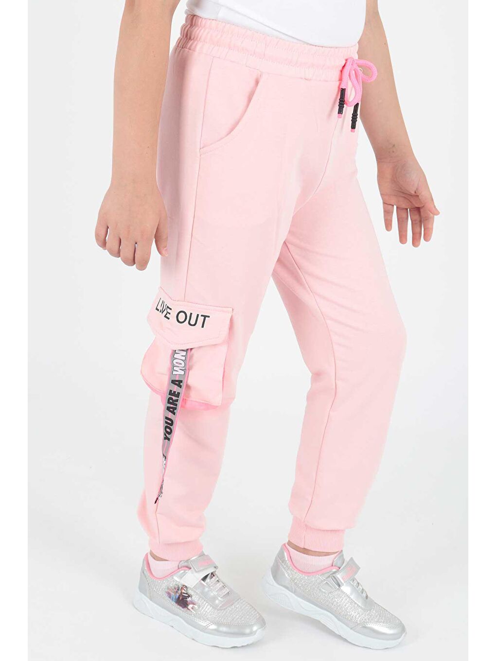 Pembe Kids Kız Live Baskılı Eşofman Altı Bağcıklı Lastikli Dar Paça Pamuklu Eşofman Altı Ak722473-2