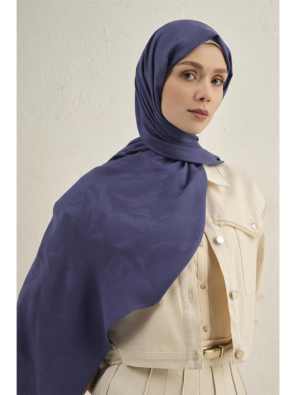 Mavi Lyocell Viscon Dalga Desen Şal 1 68-2