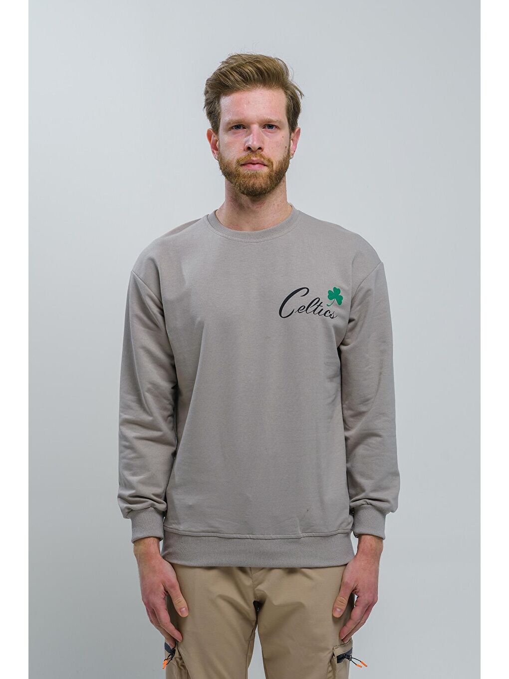 Yeşil Basketball Önü ve Arkası Baskılı Düşük Omuz Unisex Bisiklet Yaka Sweatshirt