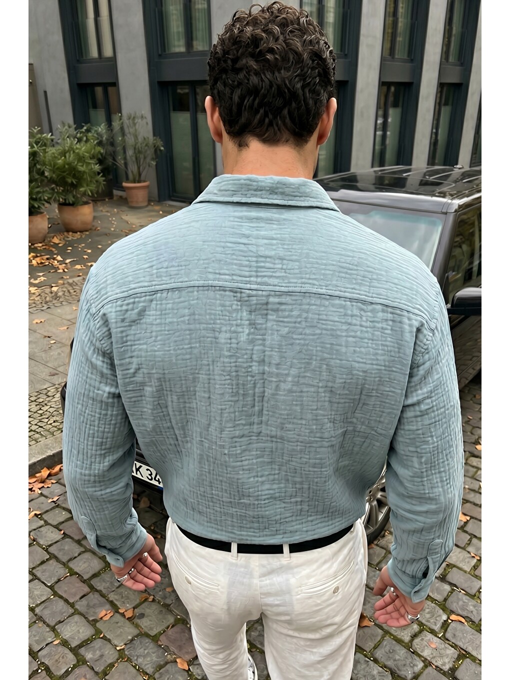 Turkuaz Yurin Erkek Premium Müslin %100 Pamuk Oversize Uzun Kollu Gömlek-5