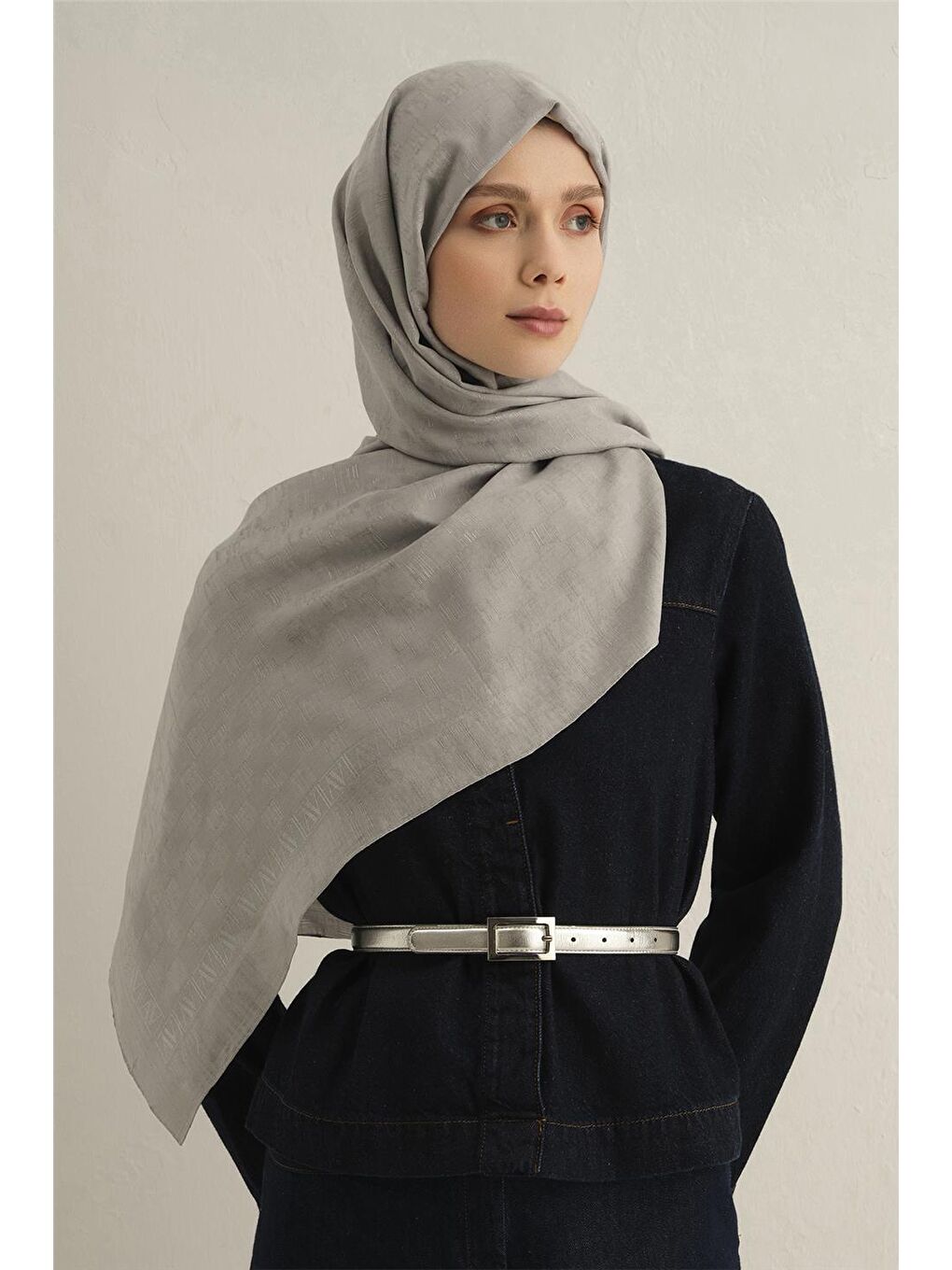 Gri Pamora Dama Çerçeve Şal 2 20-1