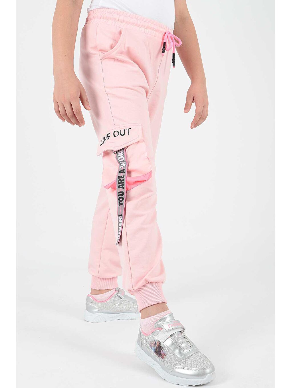 Pembe Kids Kız Live Baskılı Eşofman Altı Bağcıklı Lastikli Dar Paça Pamuklu Eşofman Altı Ak722473-5