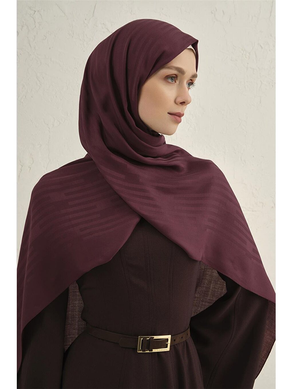 Bordo Lyocell Viscon Stripes Şal 2 32-1