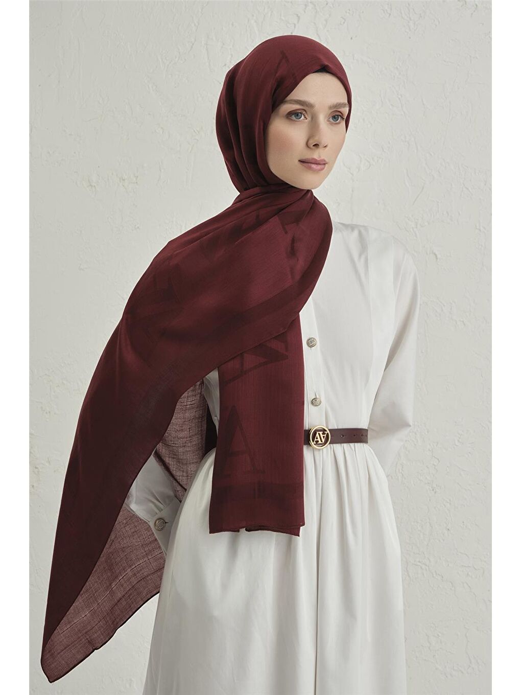 Bordo Woolair Harf Monogram Şal 2 32