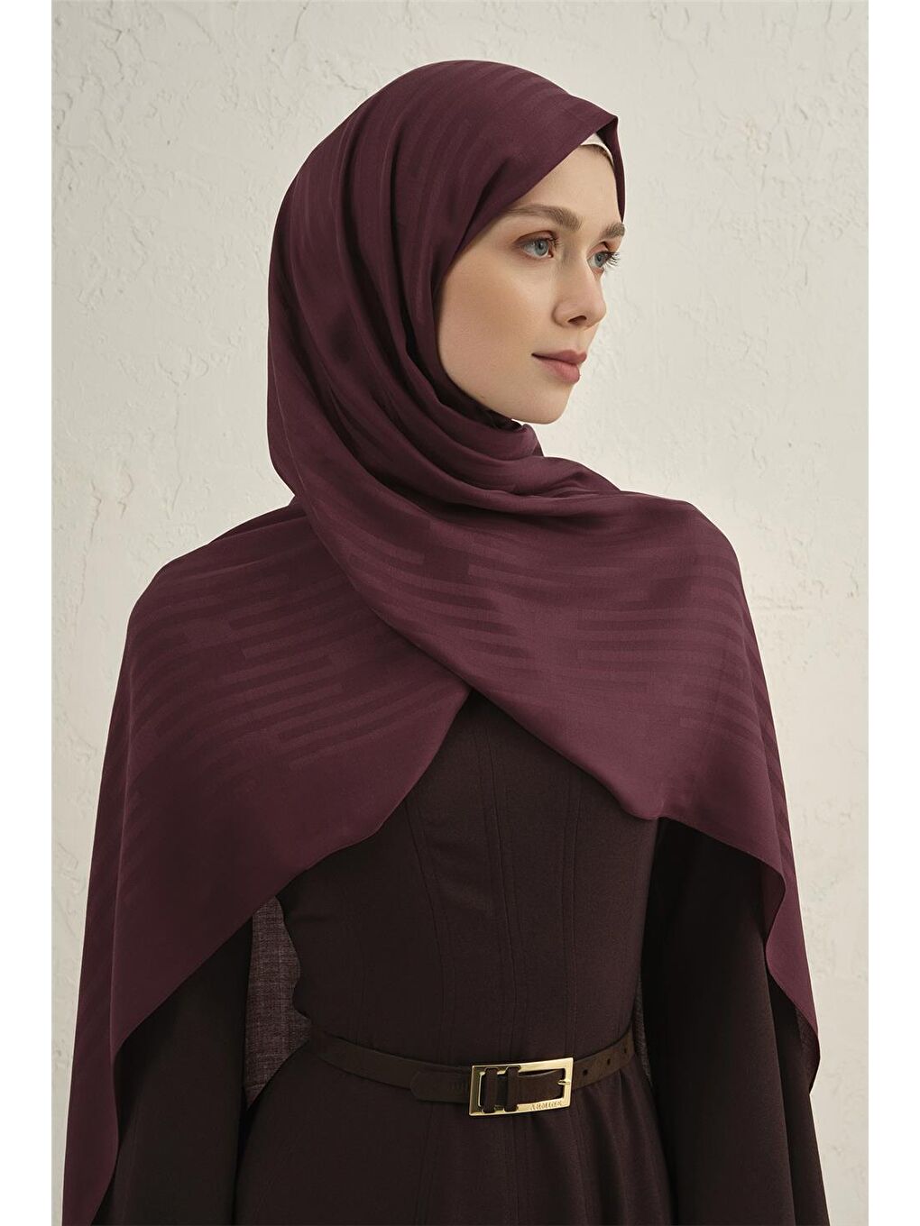 Bordo Lyocell Viscon Stripes Şal 2 32-2