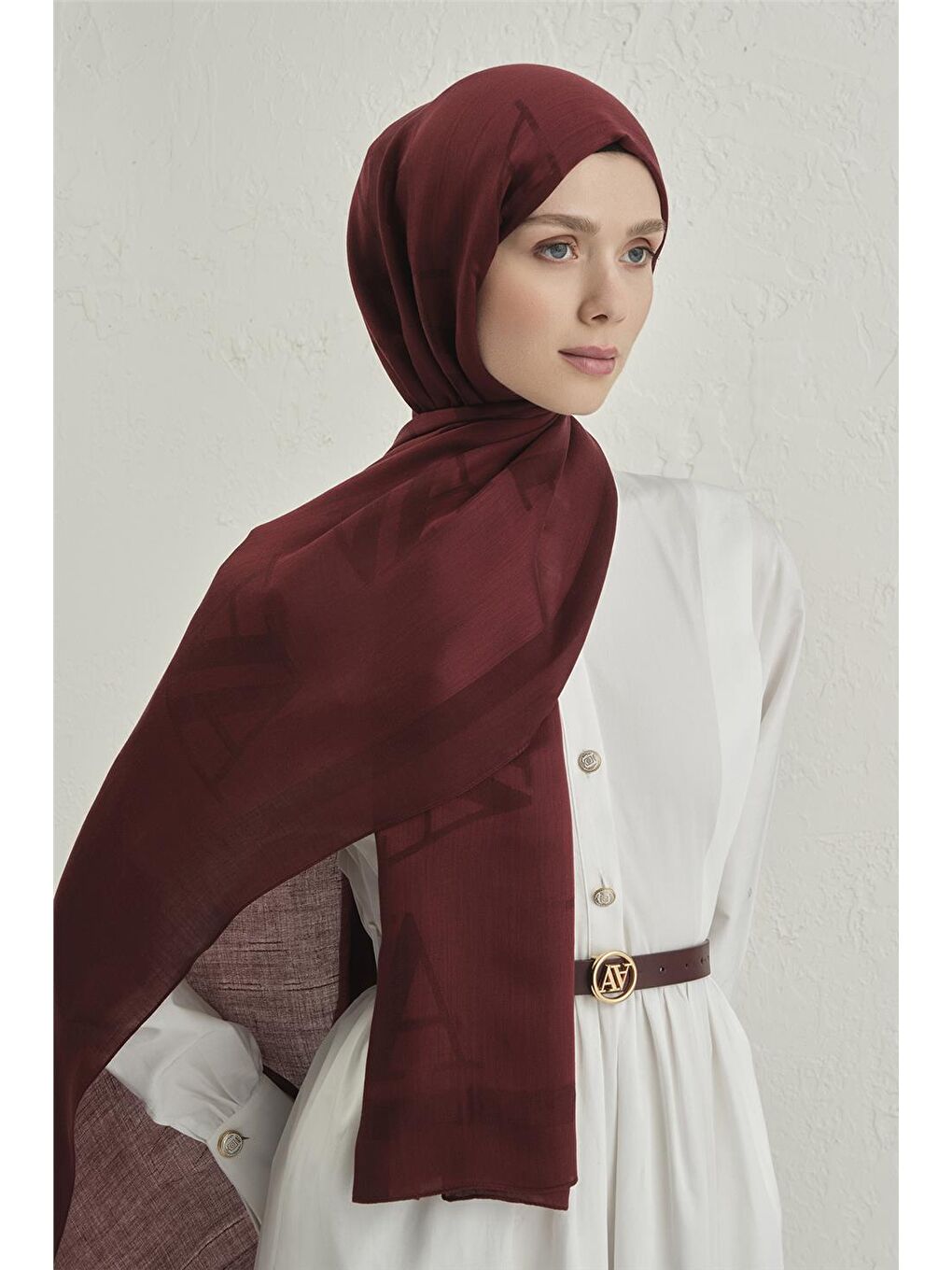 Bordo Woolair Harf Monogram Şal 2 32-1