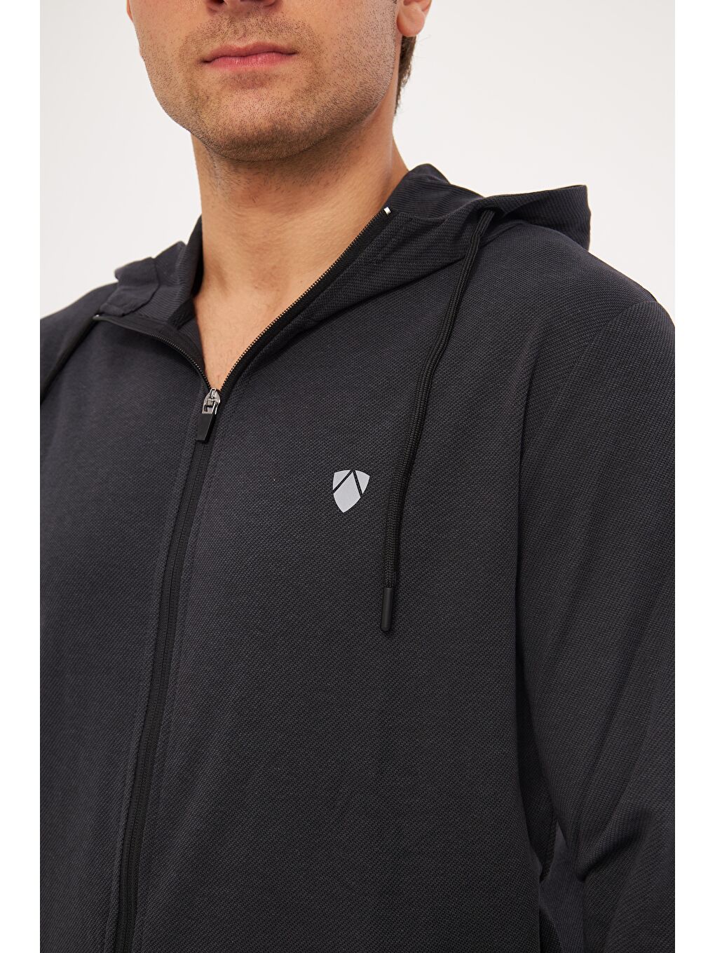 Erkek Pamuklu Tam Fermuarlı Kapüşonlu Eşofman Takımı Siyah 5296-S-7