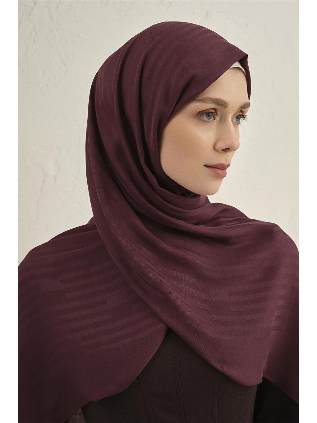 Bordo Lyocell Viscon Stripes Şal 2 32-3