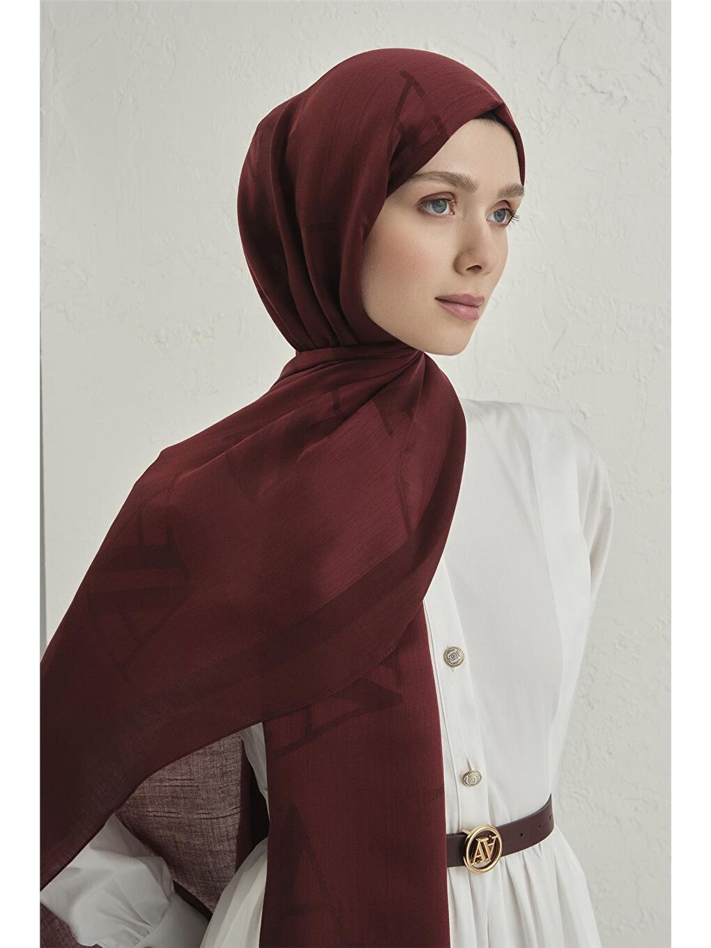 Bordo Woolair Harf Monogram Şal 2 32-3