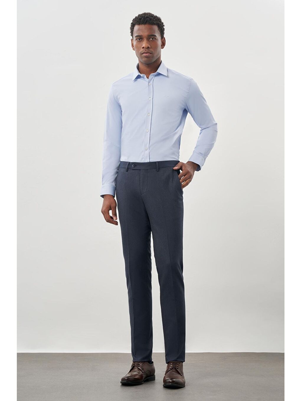 Lacivert Düz Gabardin Esnek Yan Cep Slim Fit Classic Erkek Pantolon 1003245209_202-1