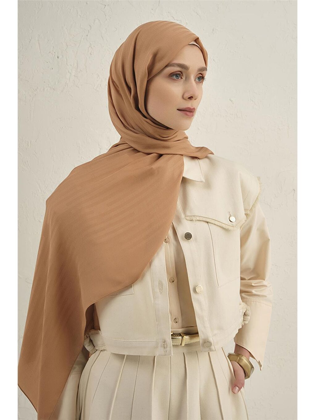 Turuncu Lyocell Viscon Stripes Şal 2 12-1