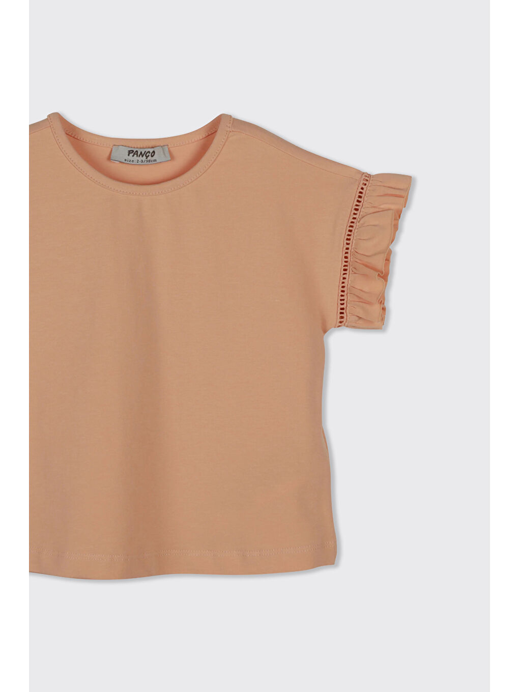 Pembe Kız Çocuk Kolları Detaylı Kısa Kollu Somon Tişört-2
