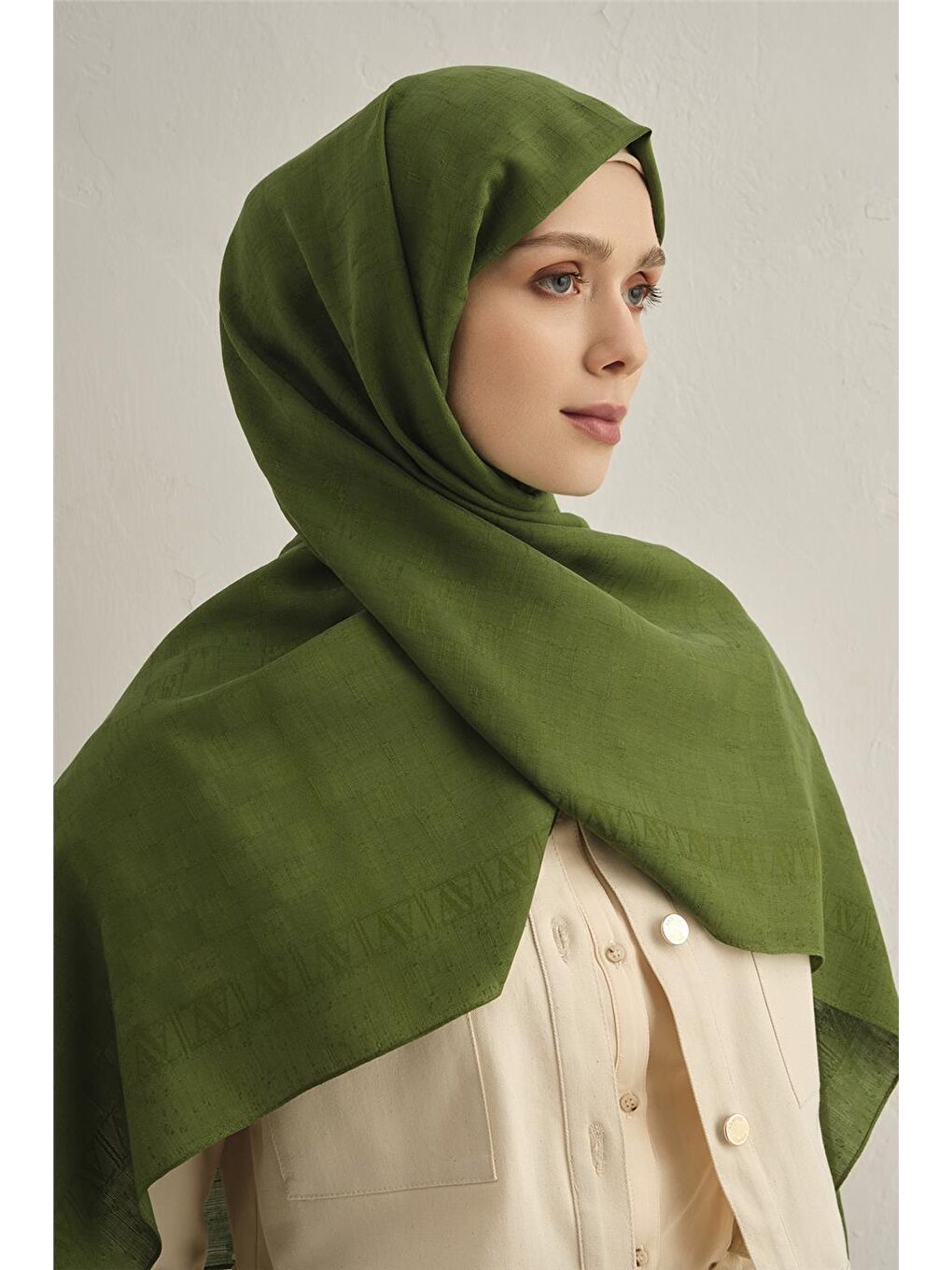 Yeşil Pamora Dama Çerçeve Şal 2 49-3