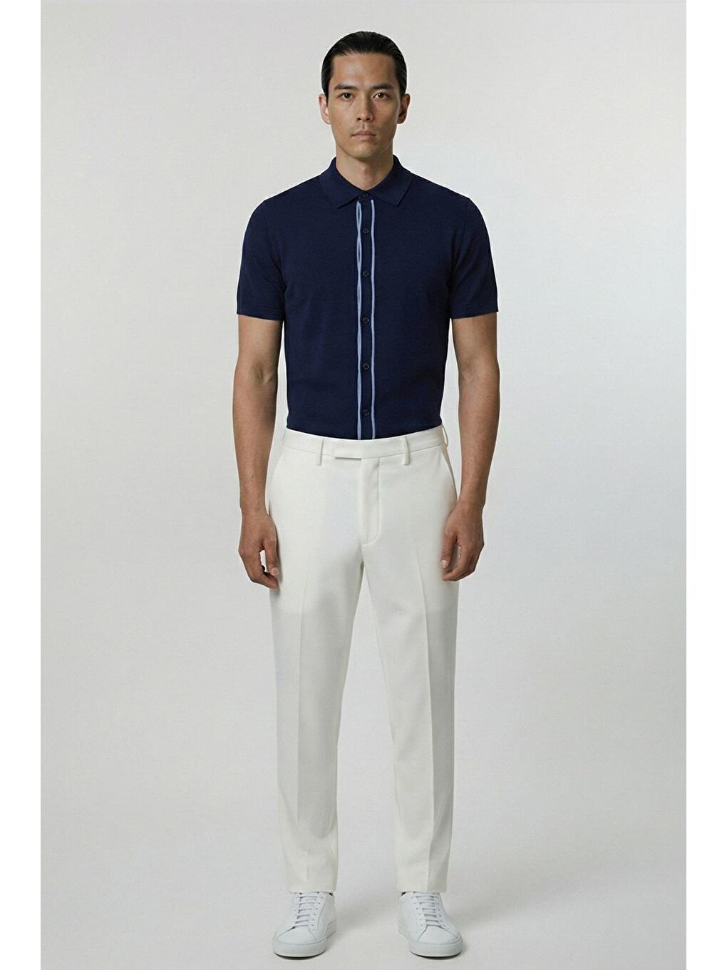 Giotelli Lacivert Slim Fit Triko Düğmeli Polo Yaka Erkek Gömlek-1