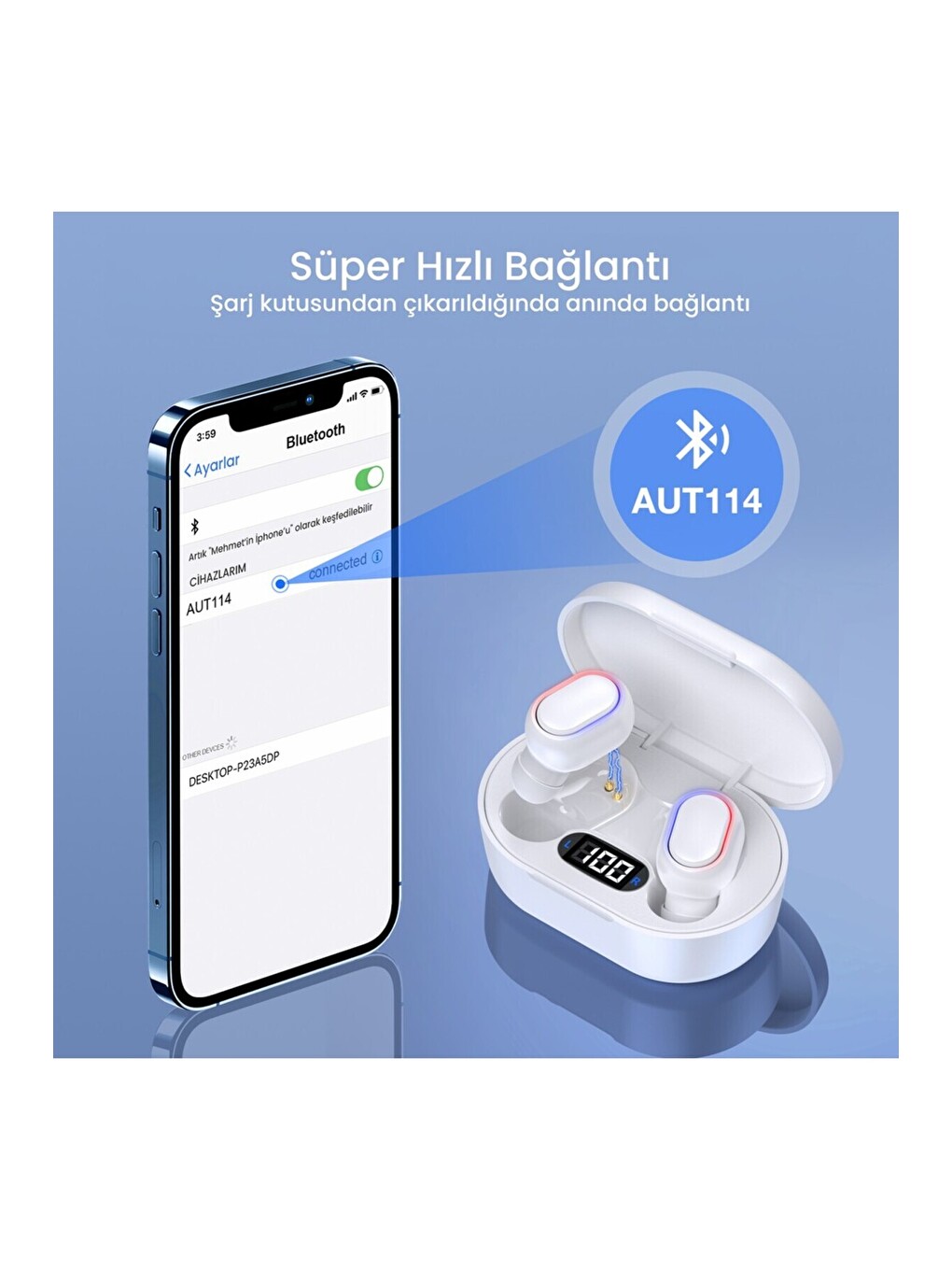 AUT114 Tws Bluetooth Kulaklık A8S - Ekran Göstergeli Kablosuz Ios ve Android Uyumlu-4