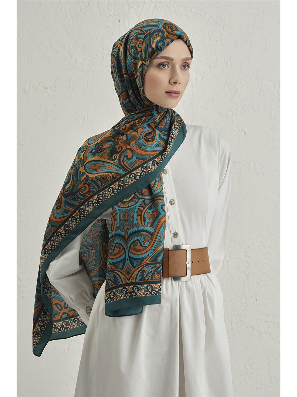Yeşil Premium Pure Etnik Desen Şal 2 29