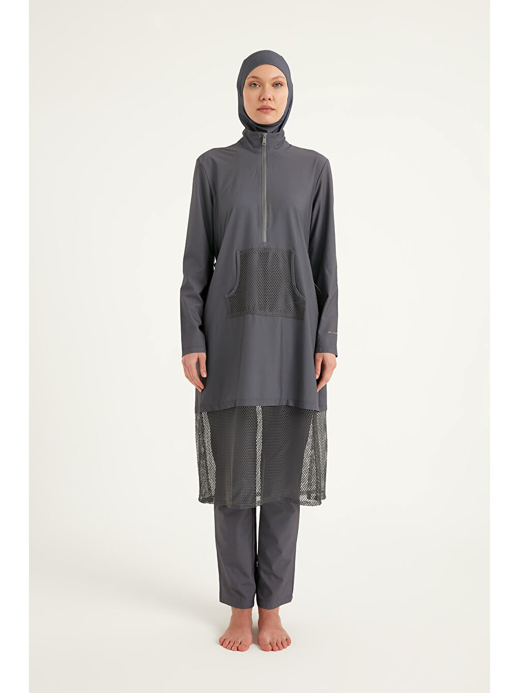 Gri Tam Kapalı Tesettür Mayo M2508-4 Füme-4