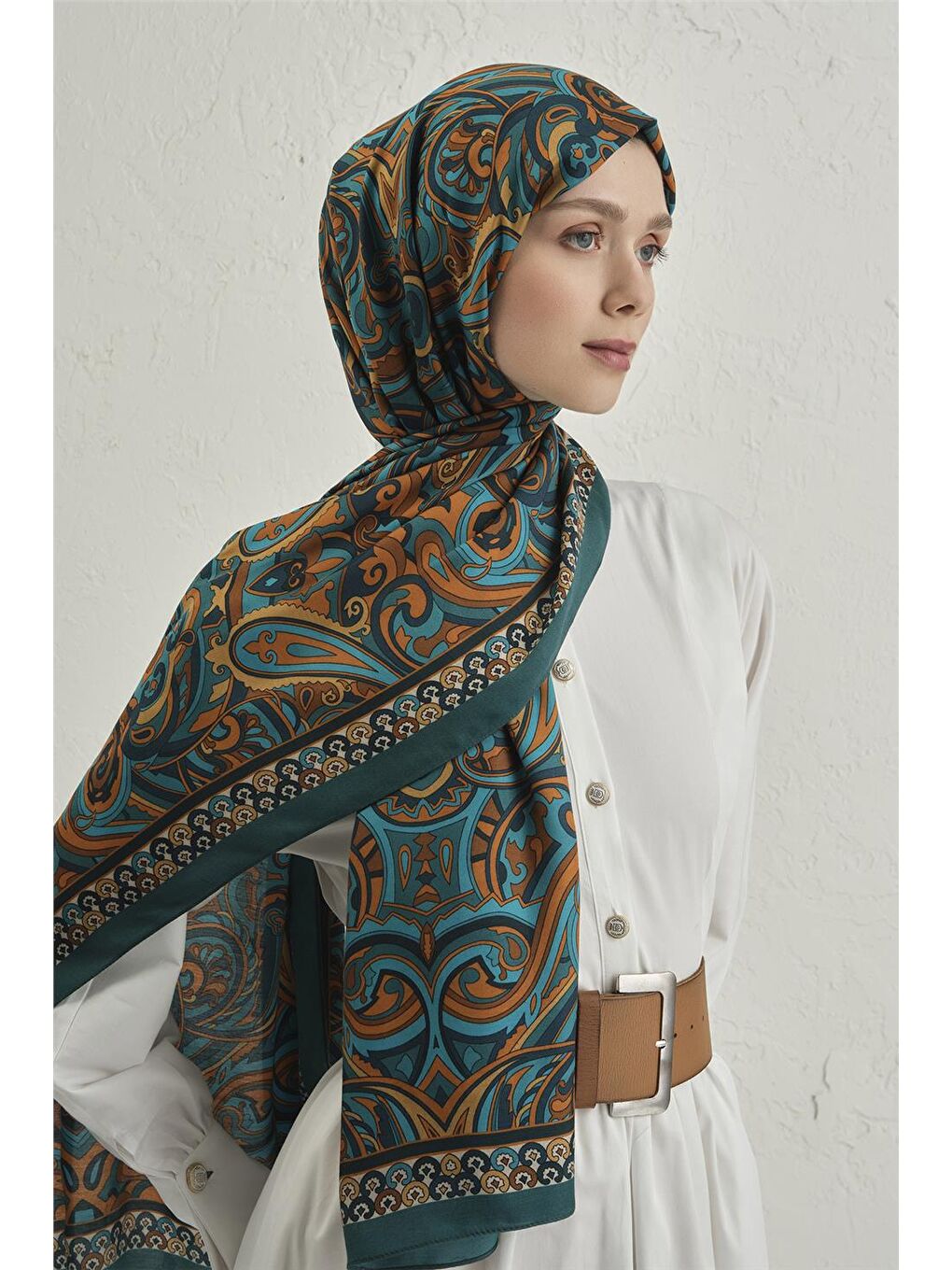 Yeşil Premium Pure Etnik Desen Şal 2 29-1