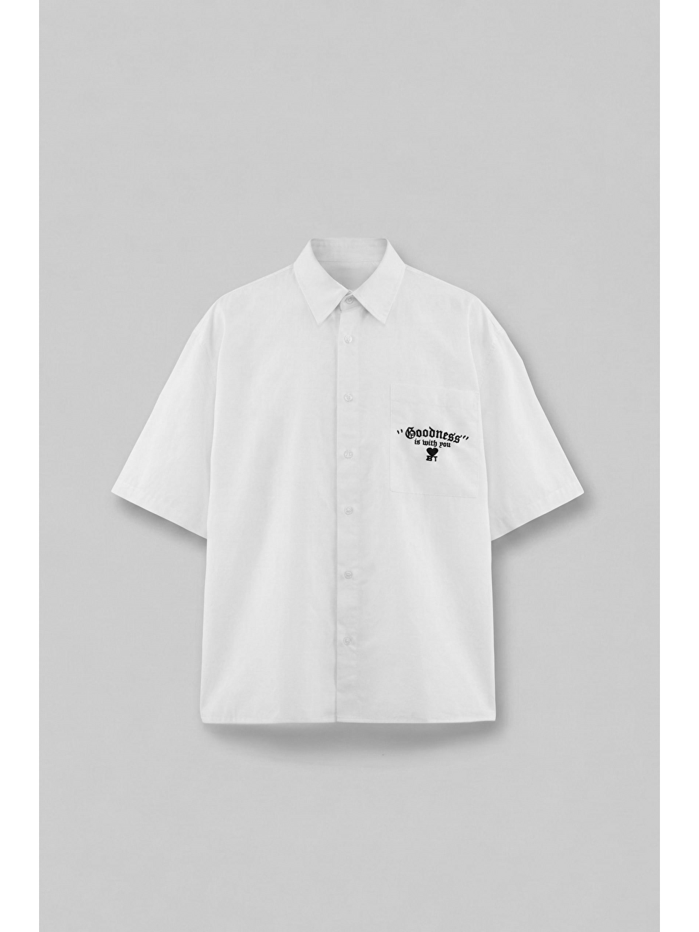 Erkek Sırt Baskılı Kısa Kollu %100 Pamuk Gömlek Beyaz-1