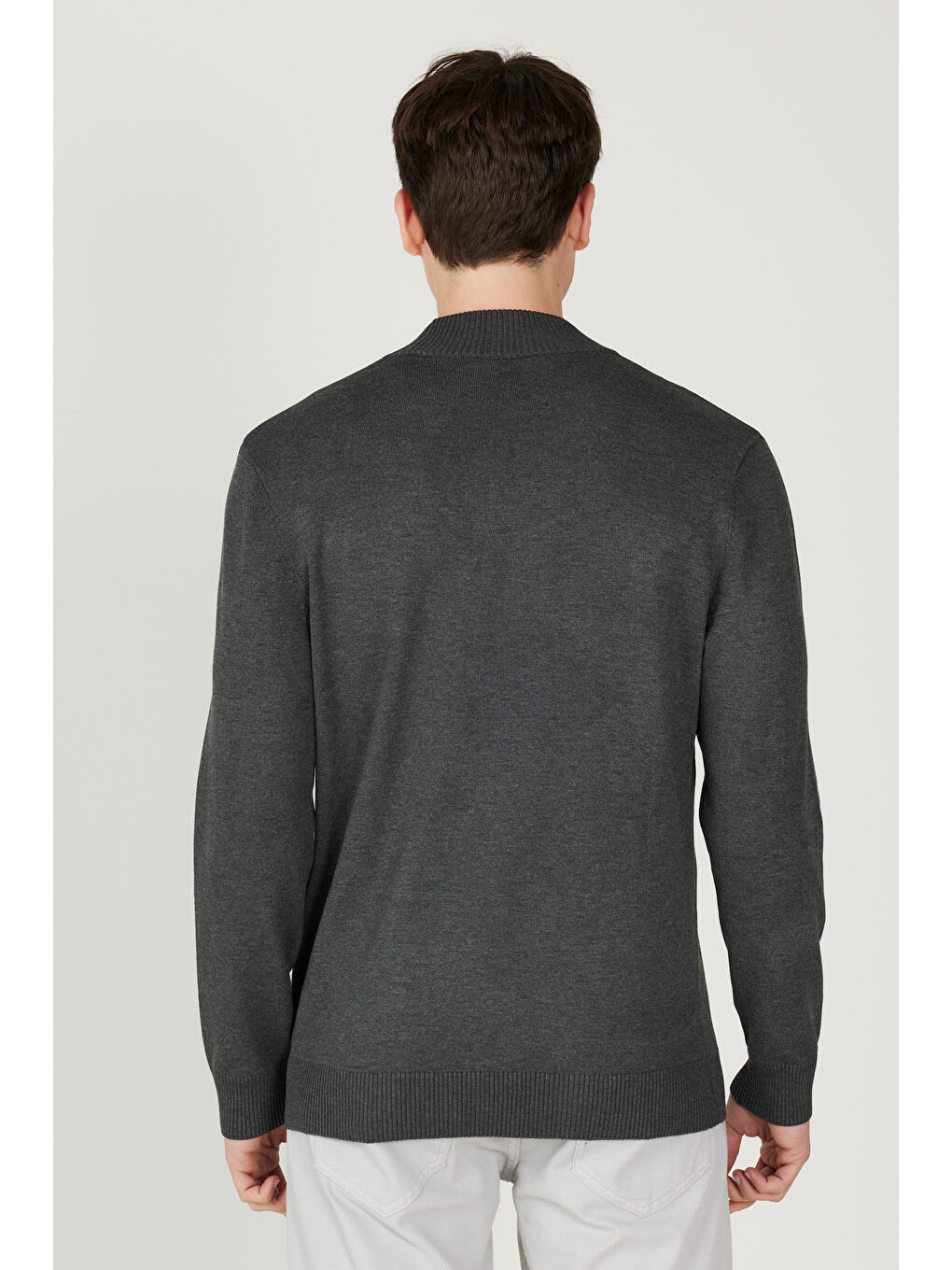 Erkek Antrasit-Melanj Standart Fit Normal Kesim Yarım Balıkçı Yaka Triko Kazak-5