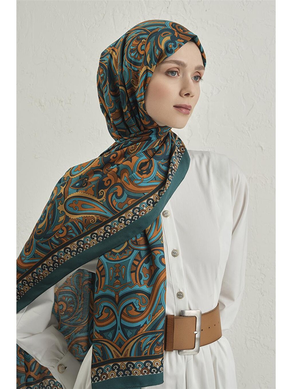 Yeşil Premium Pure Etnik Desen Şal 2 29-2