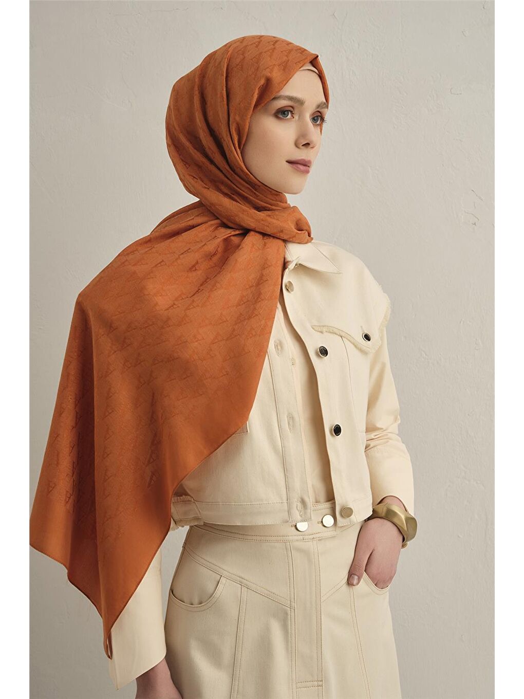 Turuncu Pamora Aa Monogram Şal 3 43-1
