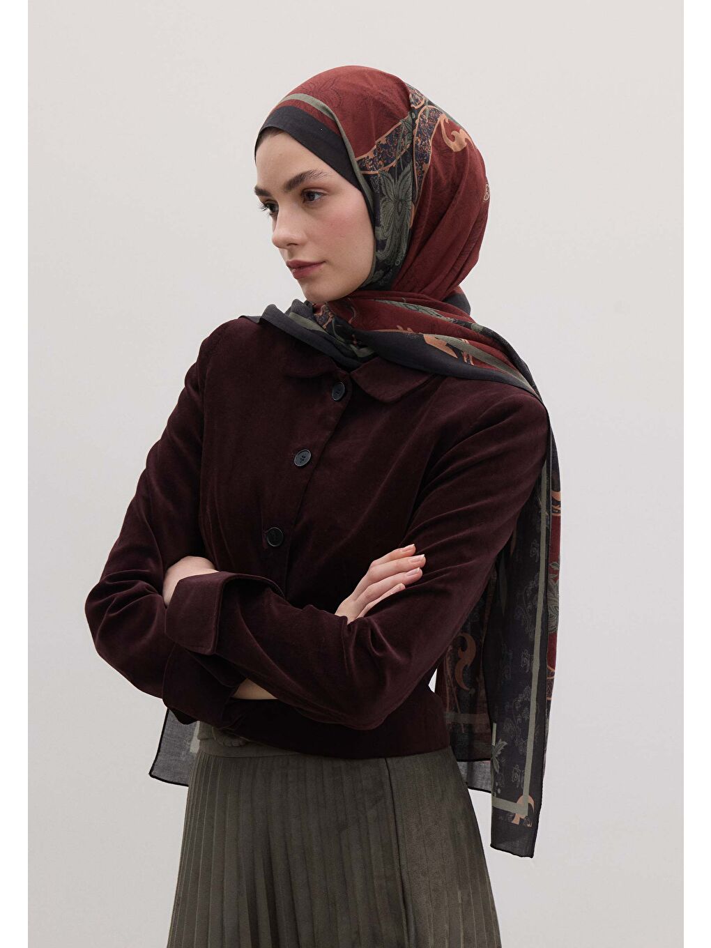 Sıenna Desen Şal Bordo-1