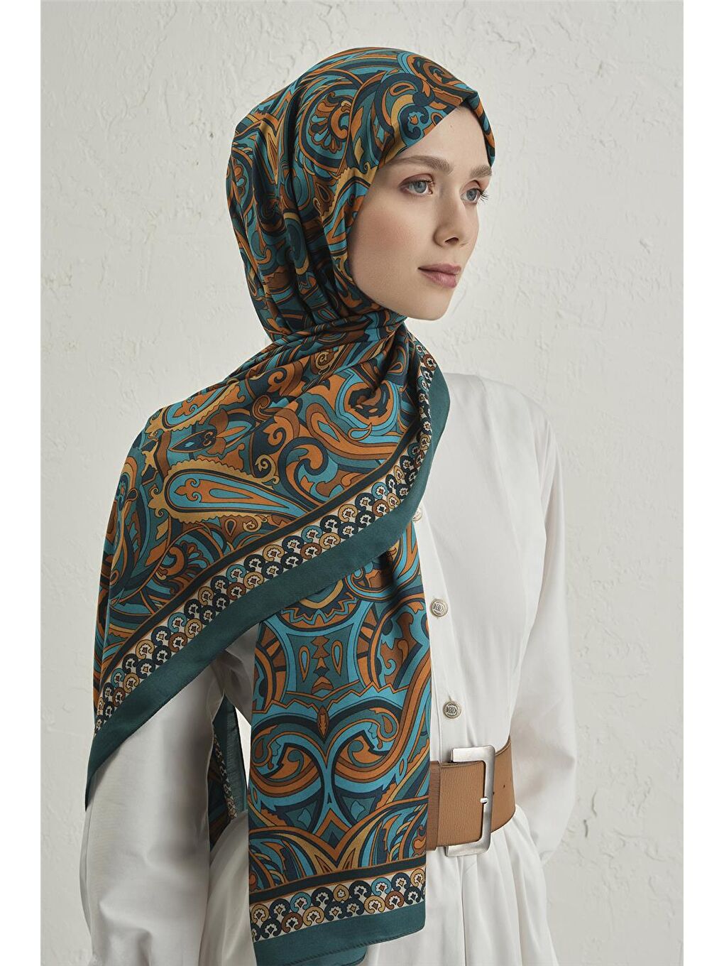 Yeşil Premium Pure Etnik Desen Şal 2 29-3