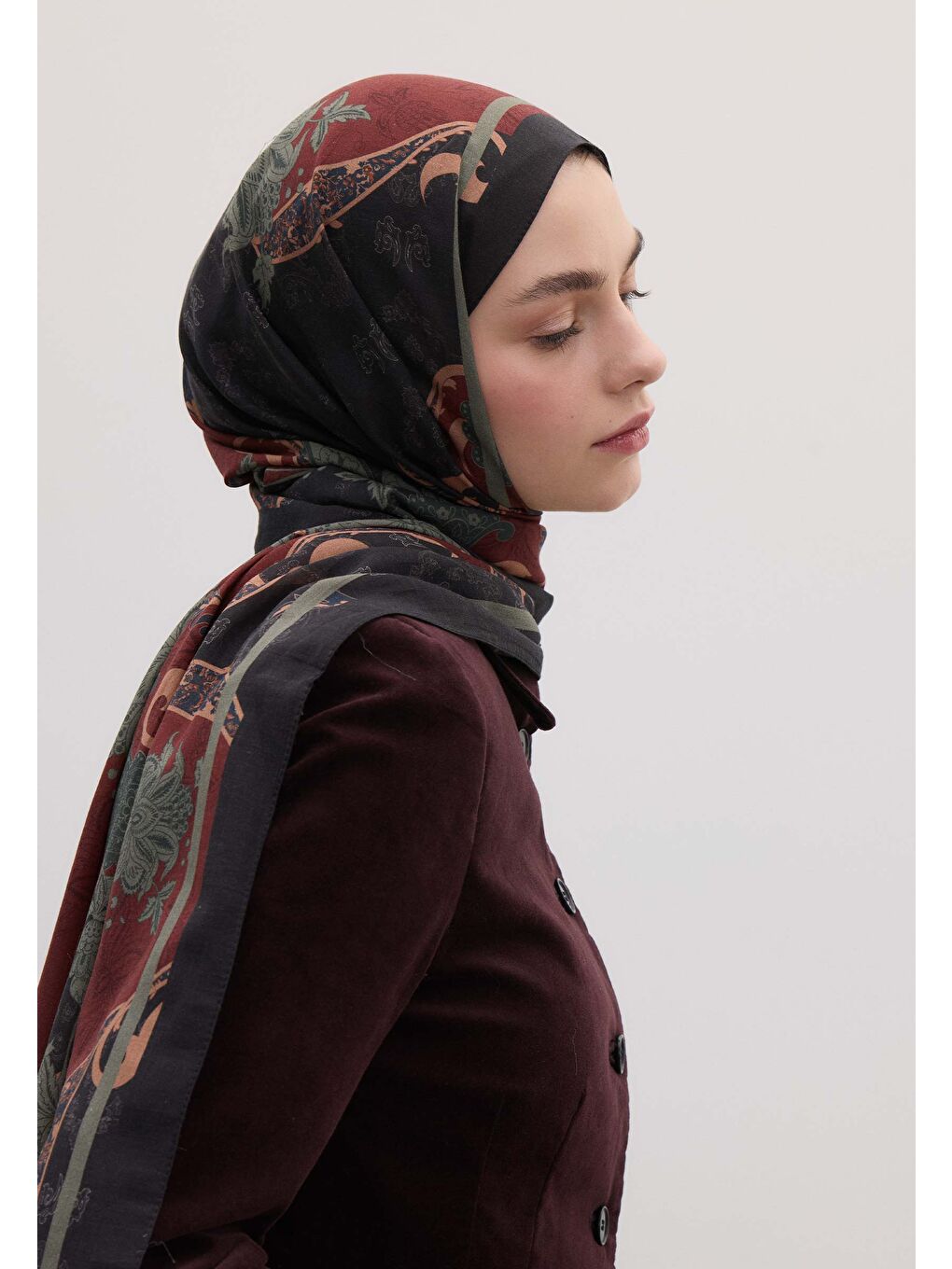 Sıenna Desen Şal Bordo-2