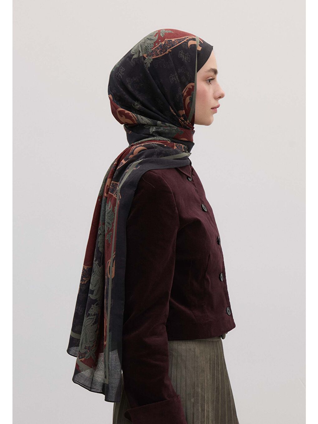 Sıenna Desen Şal Bordo-3