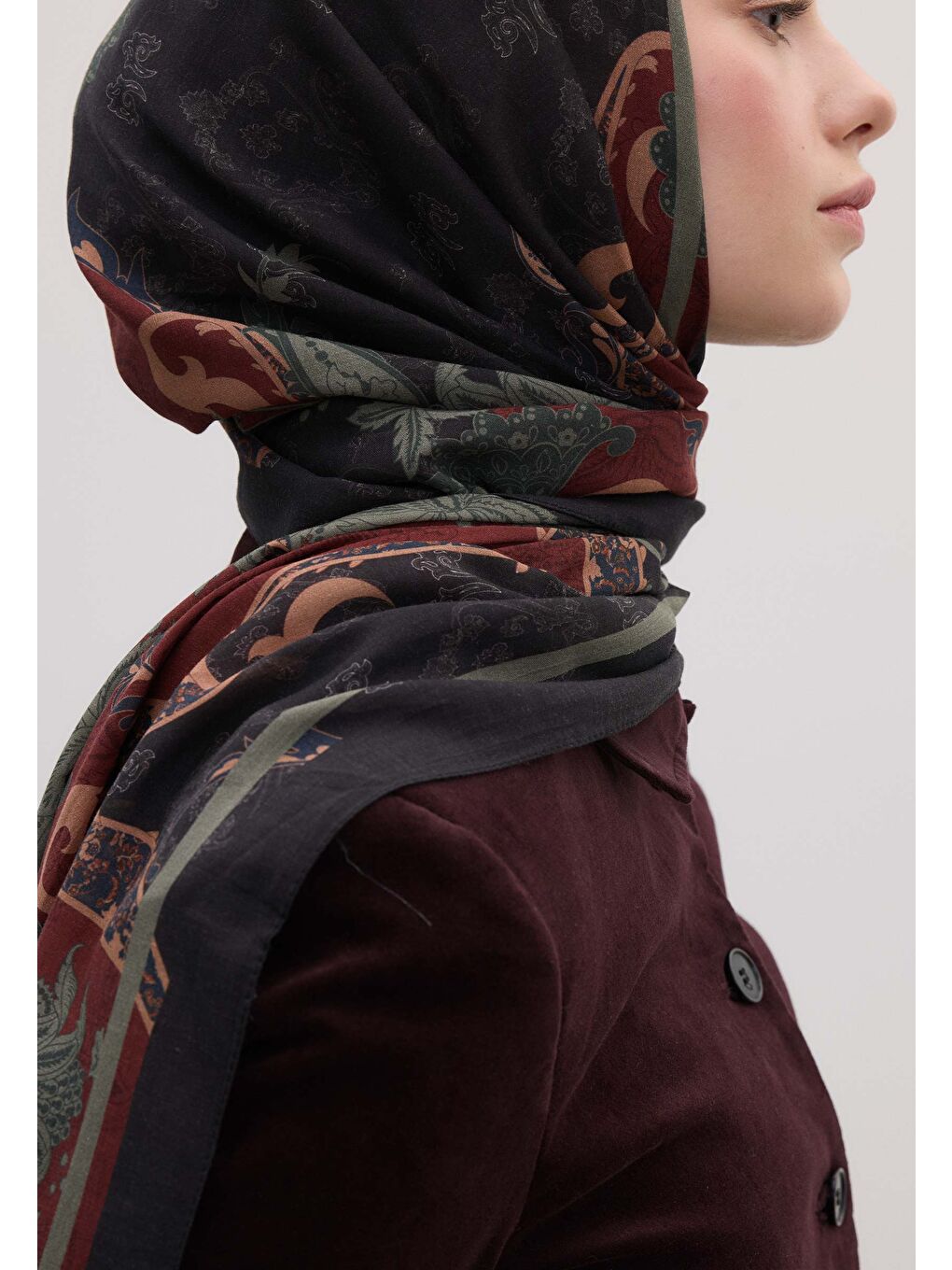 Sıenna Desen Şal Bordo-4