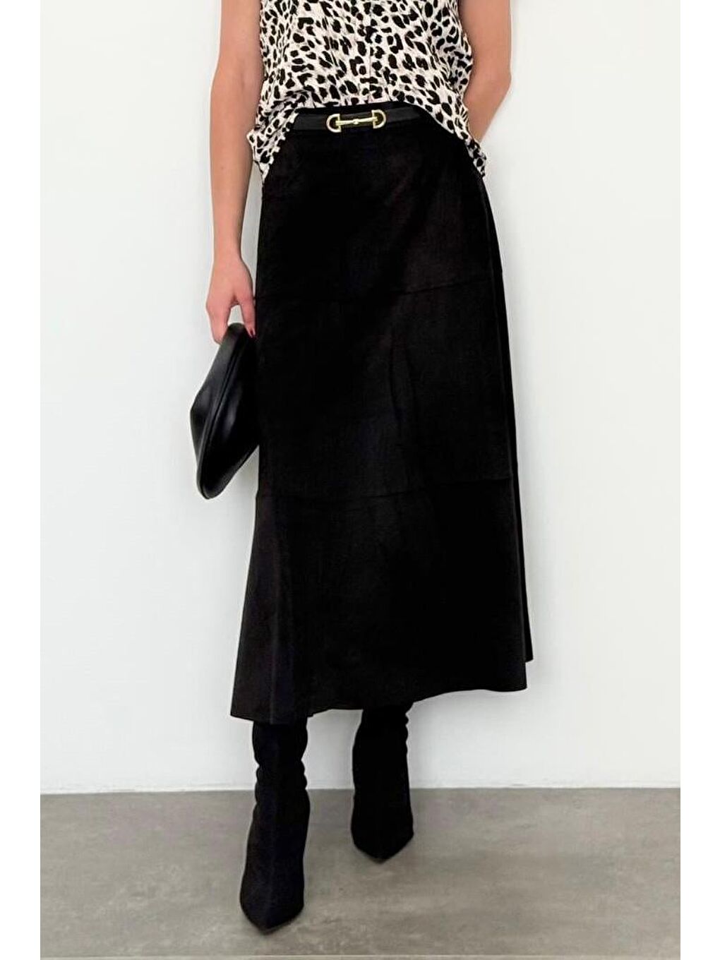 Siyah Süet Uzun Etek Mg2549-6