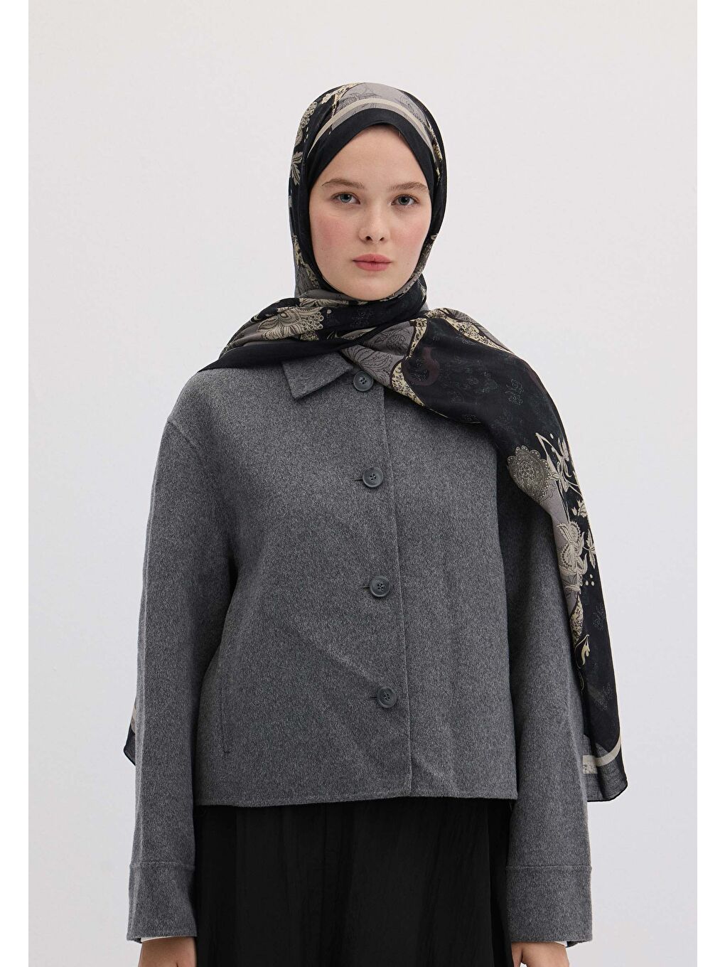 Sıenna Desen Şal Metalik Gri-1