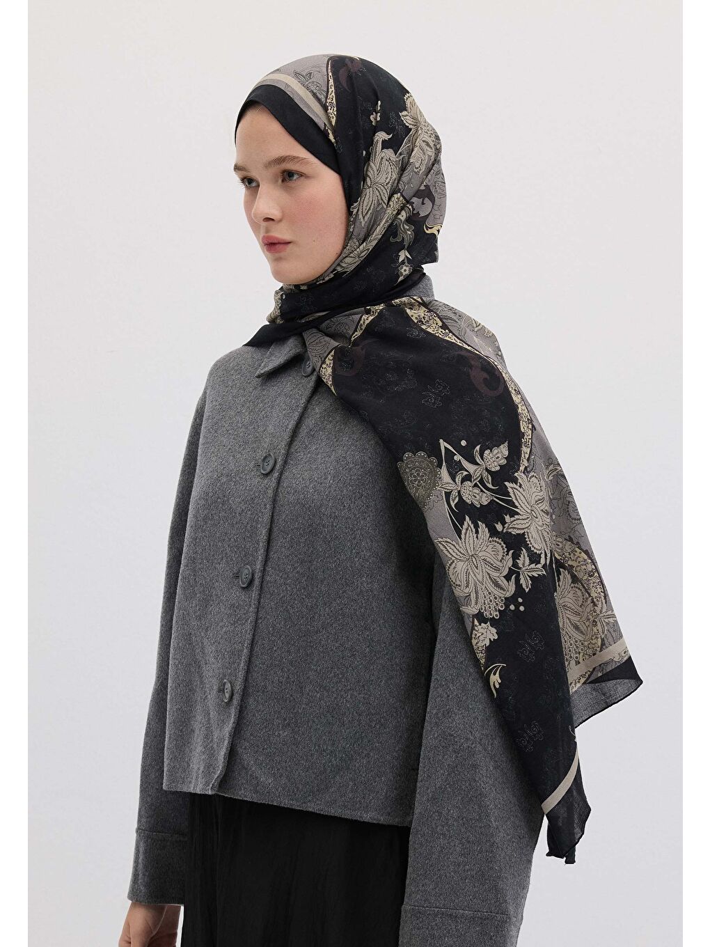 Sıenna Desen Şal Metalik Gri-2