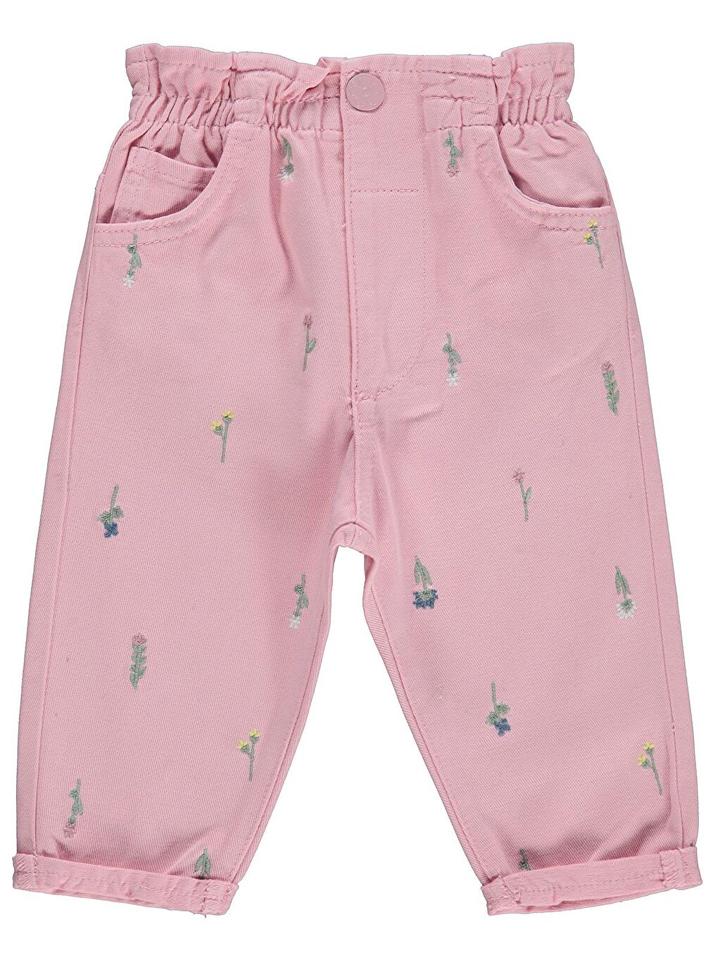 Baby Çiçek Nakışlı Denim 6-18 Ay Pantolon - Pembe