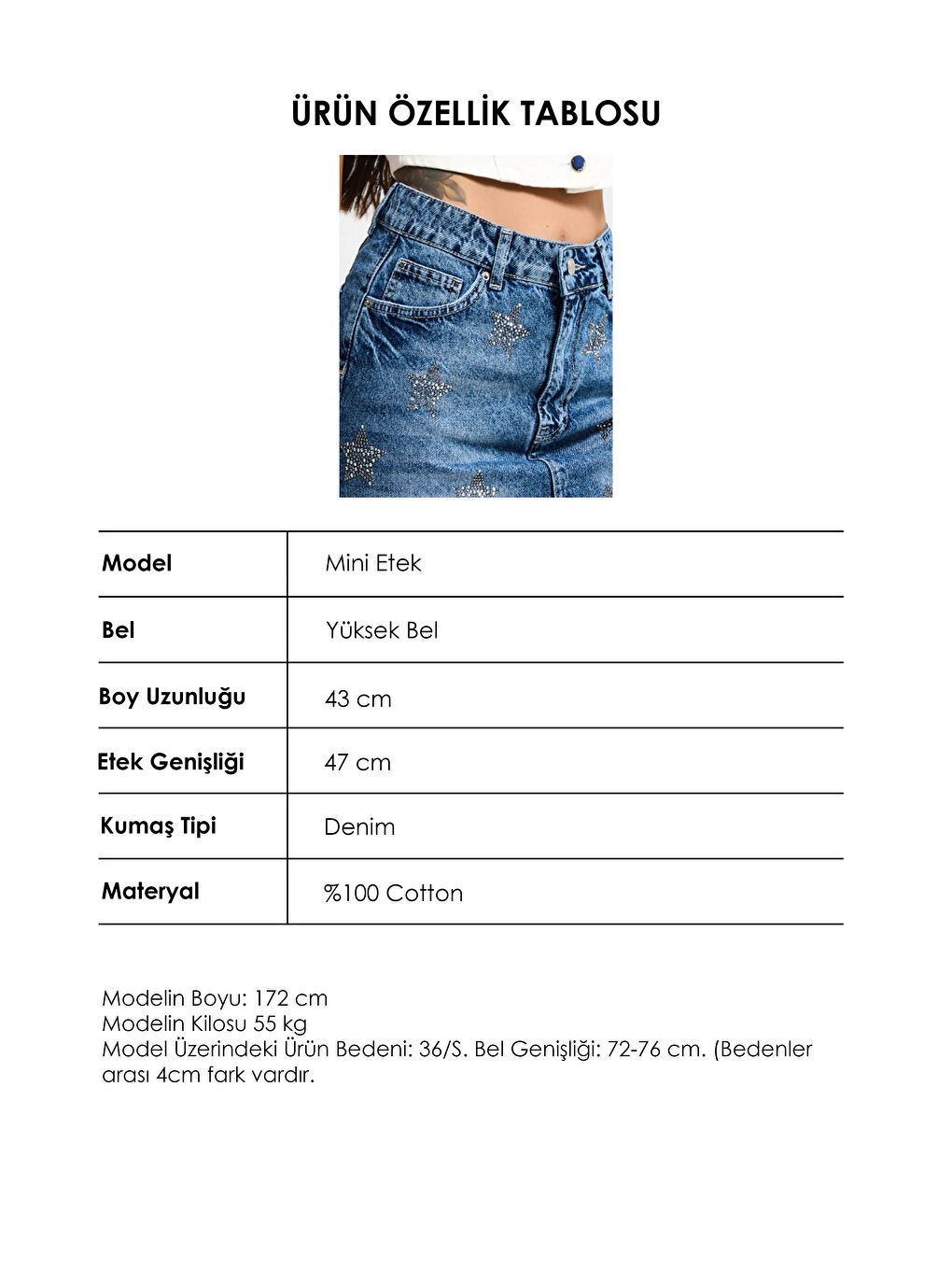Kadın Mavi T-4s6-4 Straight Mini Parlak Yıldız Taşlı Özel Tasarım Denim Etek-4