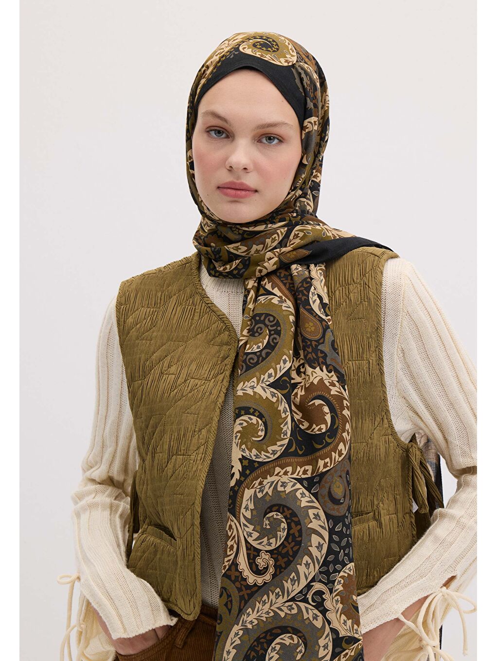 Asenath Desen Şal Zeytin Yeşili-1