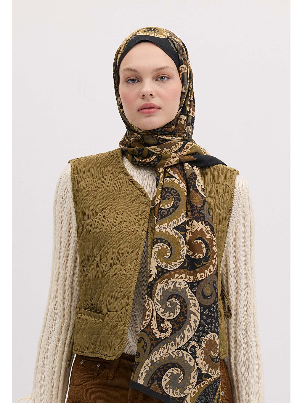 Asenath Desen Şal Zeytin Yeşili-3